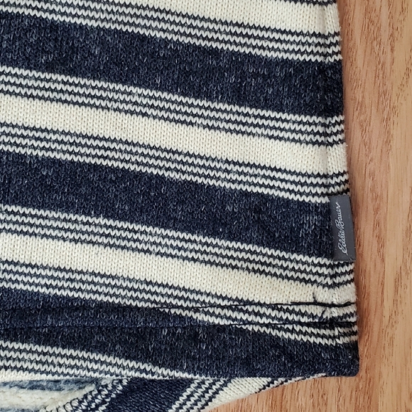 Eddie Bauer fleece striped half buttons pullover hooded sweater navy ivory 2Xl - Picture 6 of 11